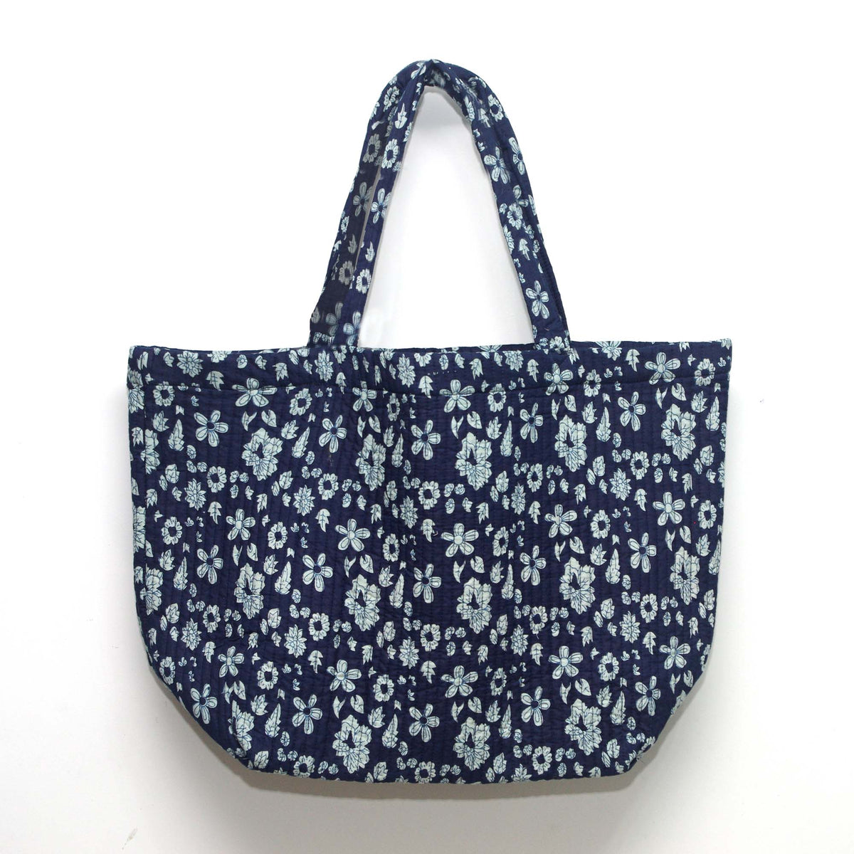 Cotton Quilted Large Shopping / Beach Bag - Floral Print Indigo