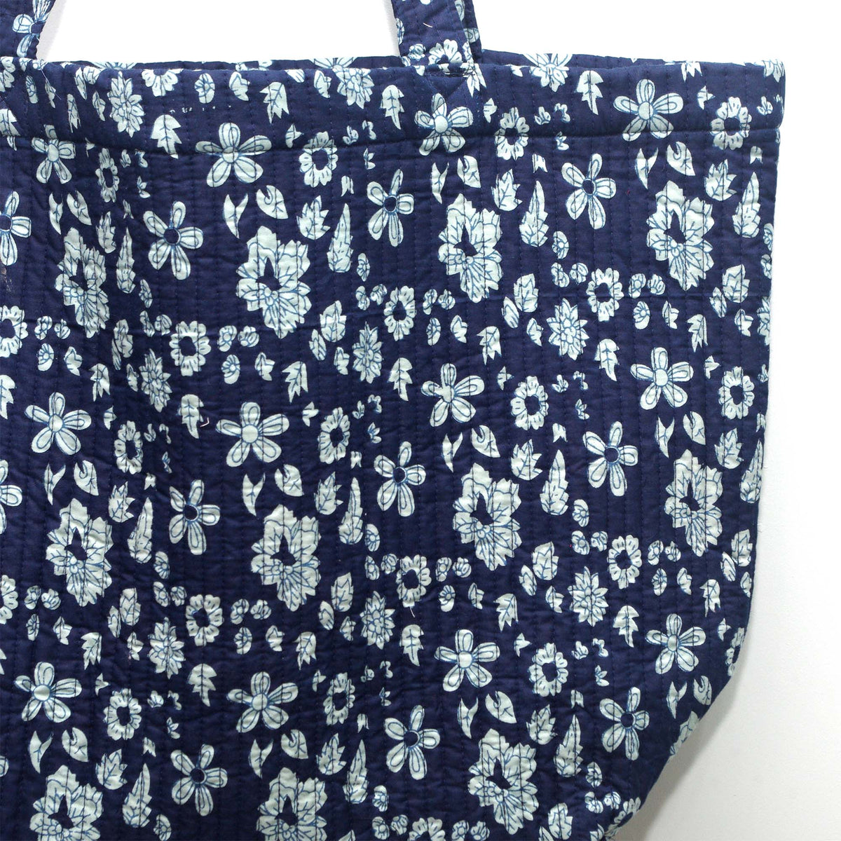 Cotton Quilted Large Shopping / Beach Bag - Floral Print Indigo