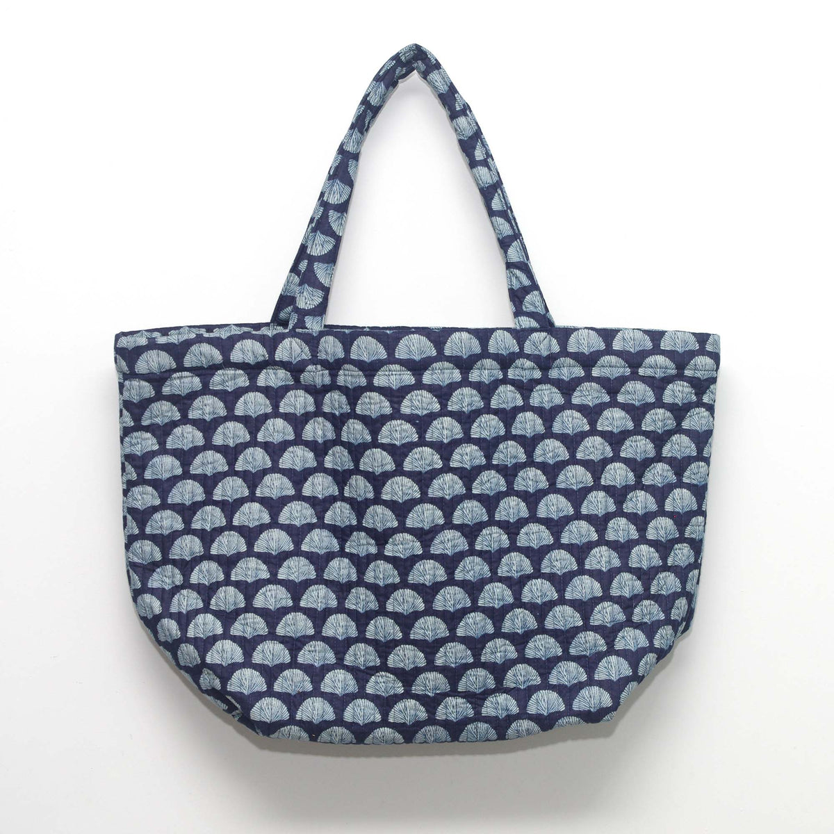 Cotton Quilted Large Shopping / Beach Bag - Shell Print Indigo