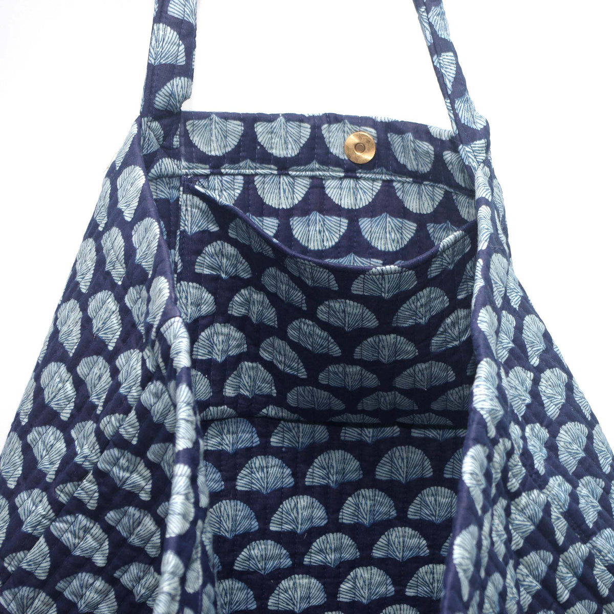 Cotton Quilted Large Shopping / Beach Bag - Shell Print Indigo