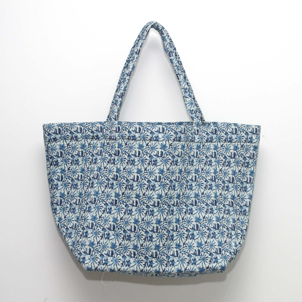 Cotton Quilted Large Shopping / Beach Bag - Snowflakes Print Indigo