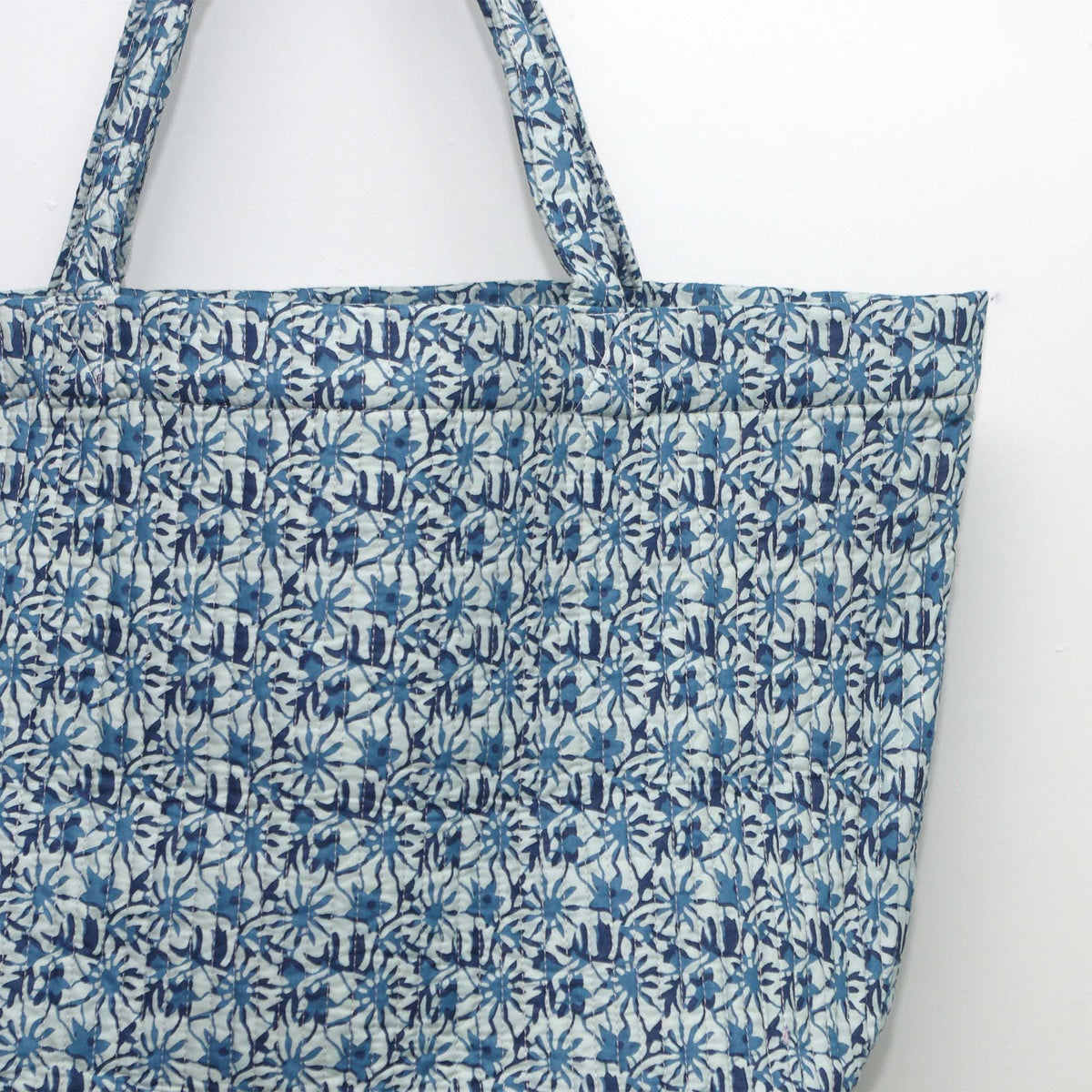 Cotton Quilted Large Shopping / Beach Bag - Snowflakes Print Indigo