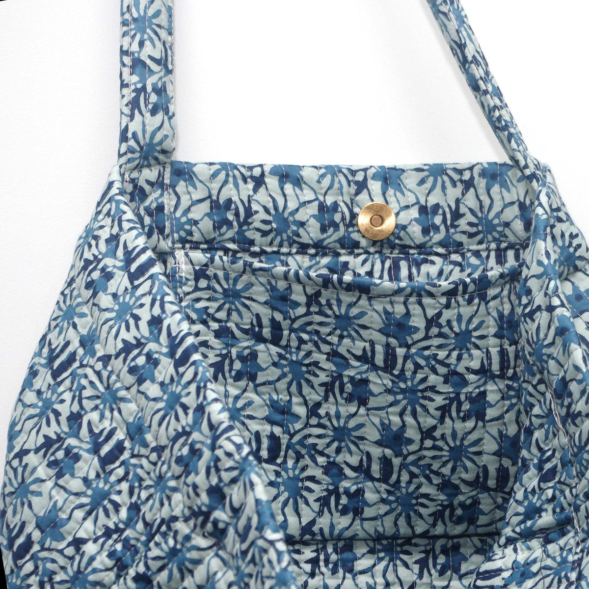 Cotton Quilted Large Shopping / Beach Bag - Snowflakes Print Indigo