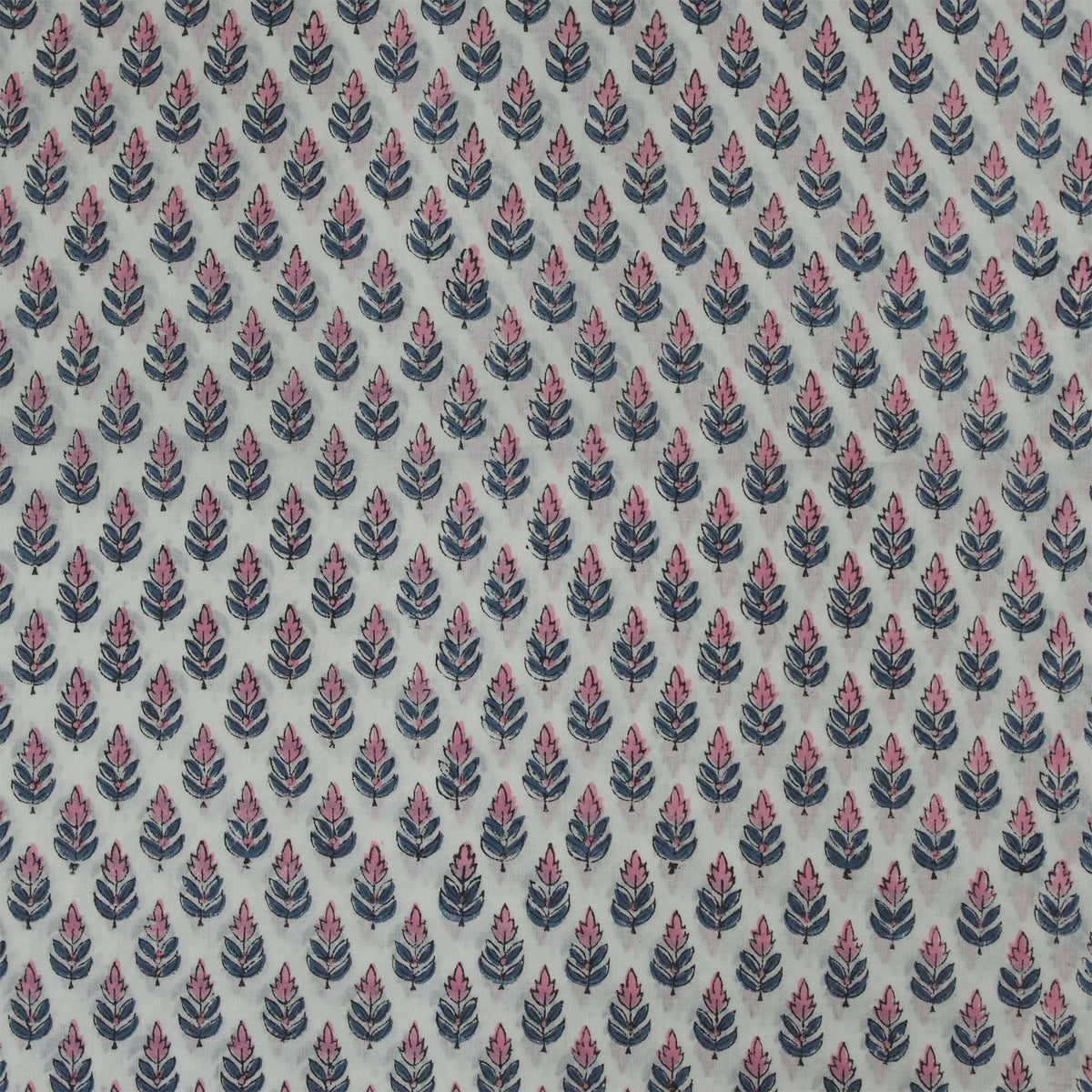 Indian Hand Block Print Small Grey Pink Floral 100% Cotton Women Dress Fabric Design 687