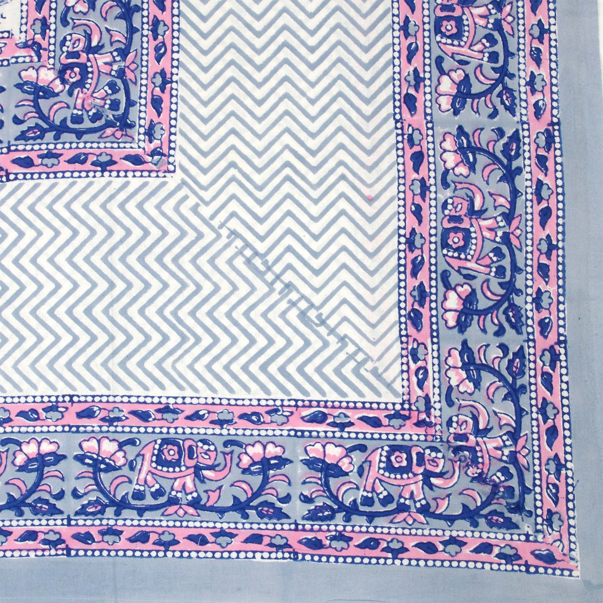 Blue & Pink Floral Jaal Print Rectangle Tablecloth Table Cover