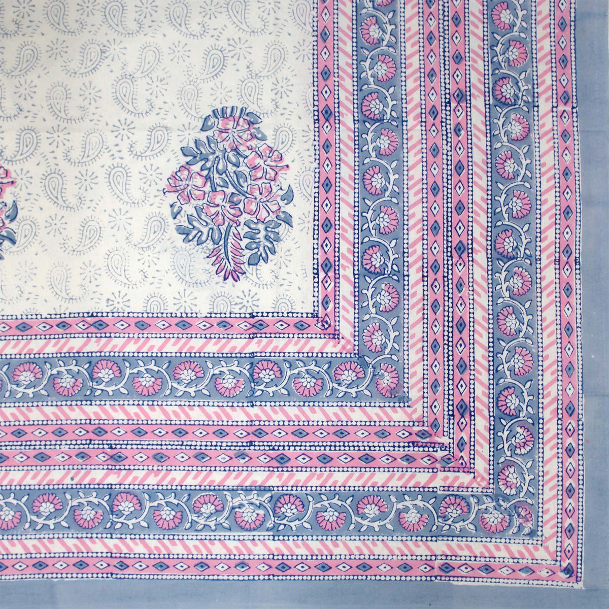 Blue & Pink Floral Paisley Print Rectangle Tablecloth Table Cover