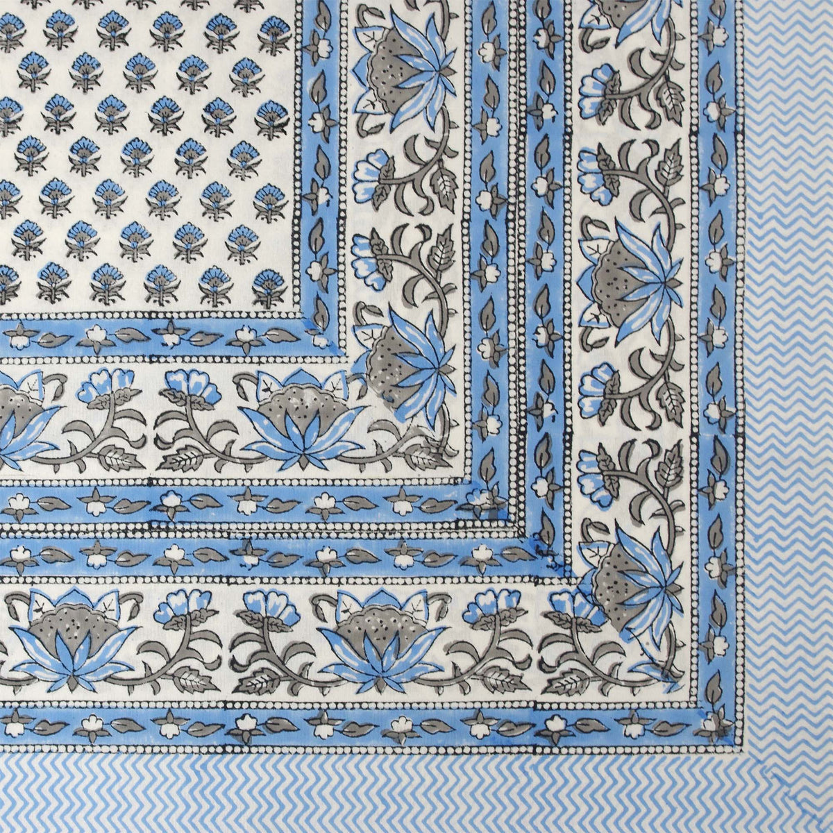 Blue Buti Print On White Rectangle Tablecloth Table Cover