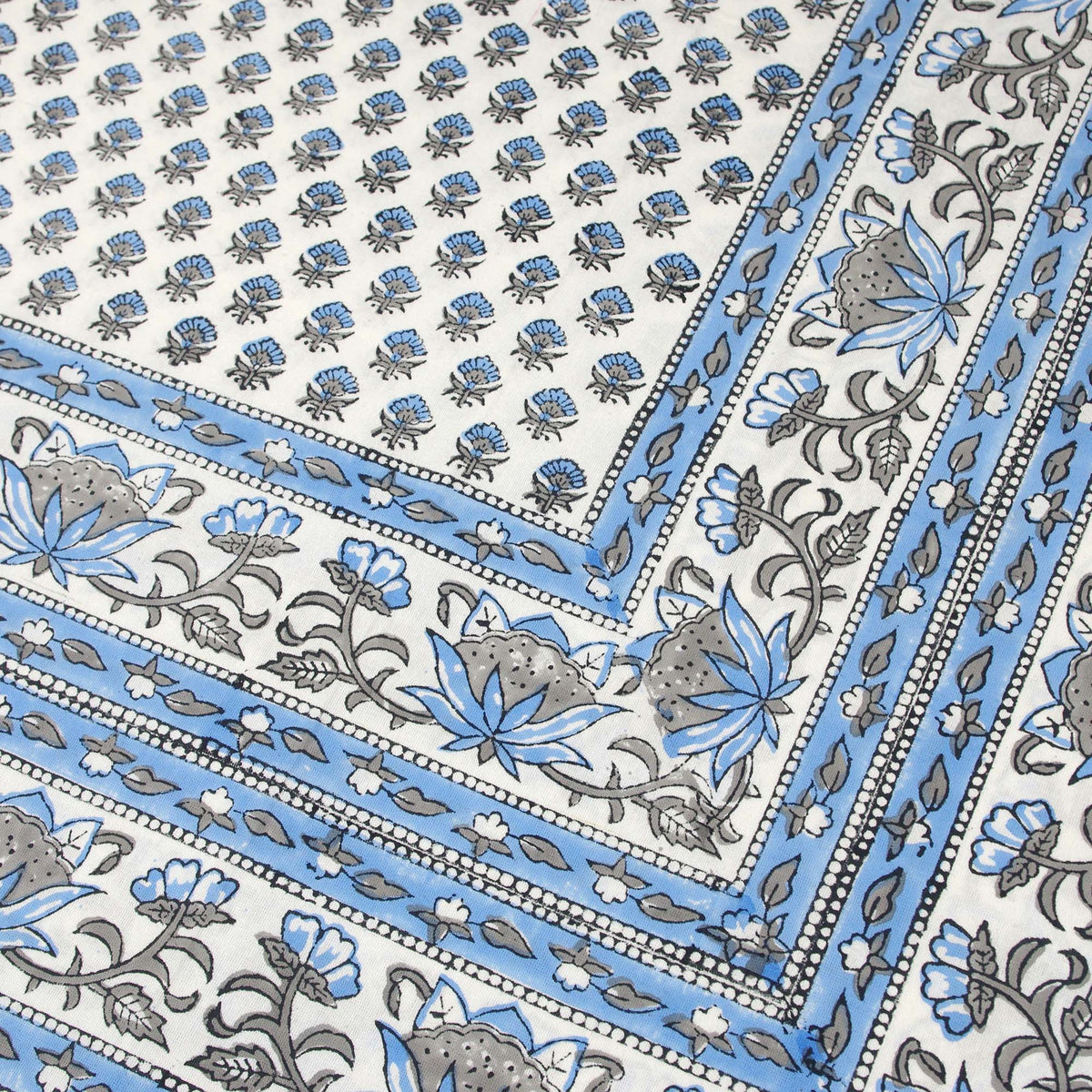 Blue Buti Print On White Rectangle Tablecloth Table Cover