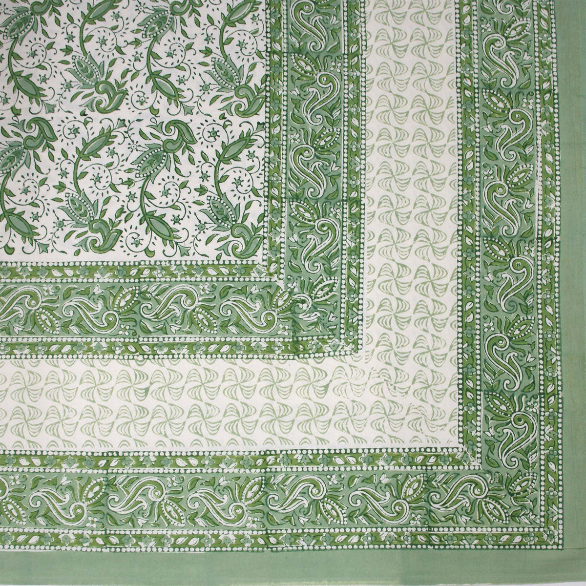 Green & White Paisley Floral Print Rectangle Tablecloth Table Cover