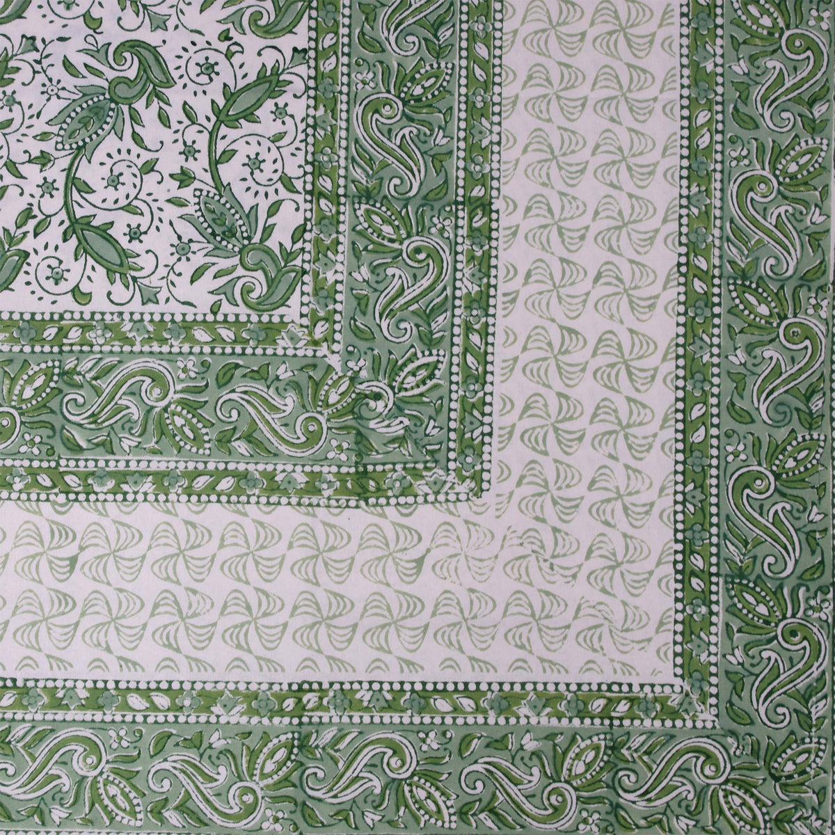 Green & White Paisley Floral Print Rectangle Tablecloth Table Cover