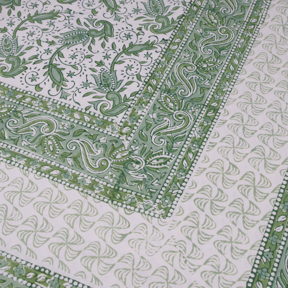 Green & White Paisley Floral Print Rectangle Tablecloth Table Cover