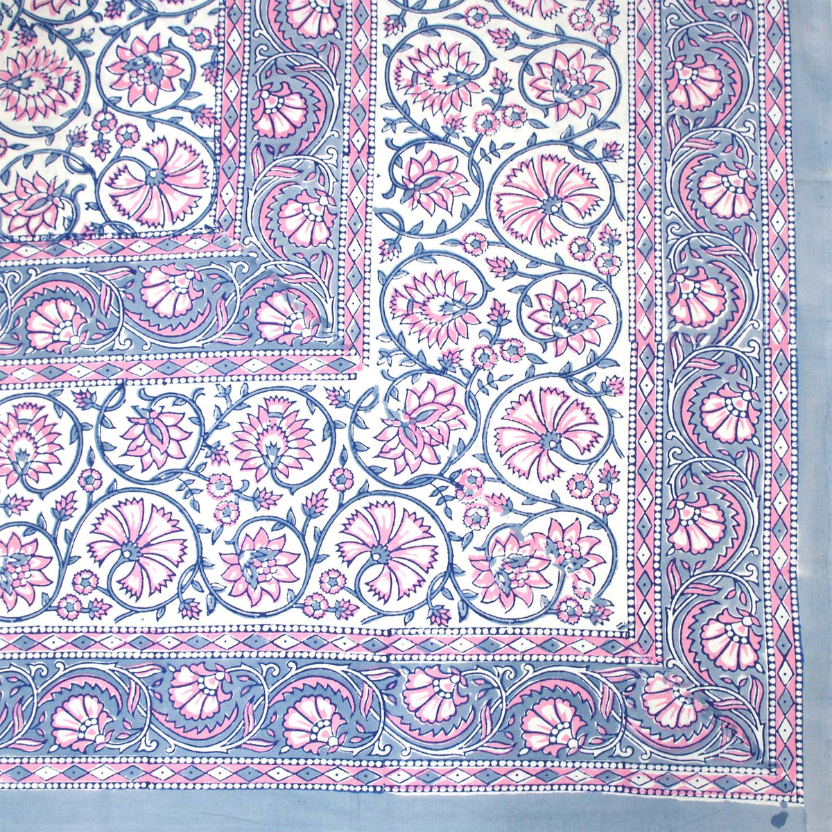 Blue & Pink Floral Print Rectangle Tablecloth Table Cover