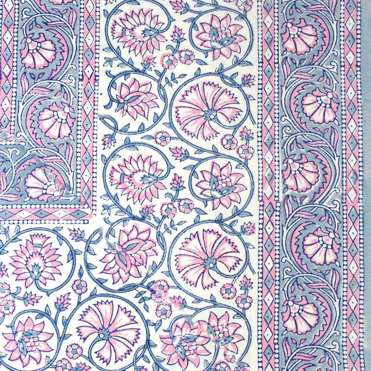 Blue & Pink Floral Print Rectangle Tablecloth Table Cover