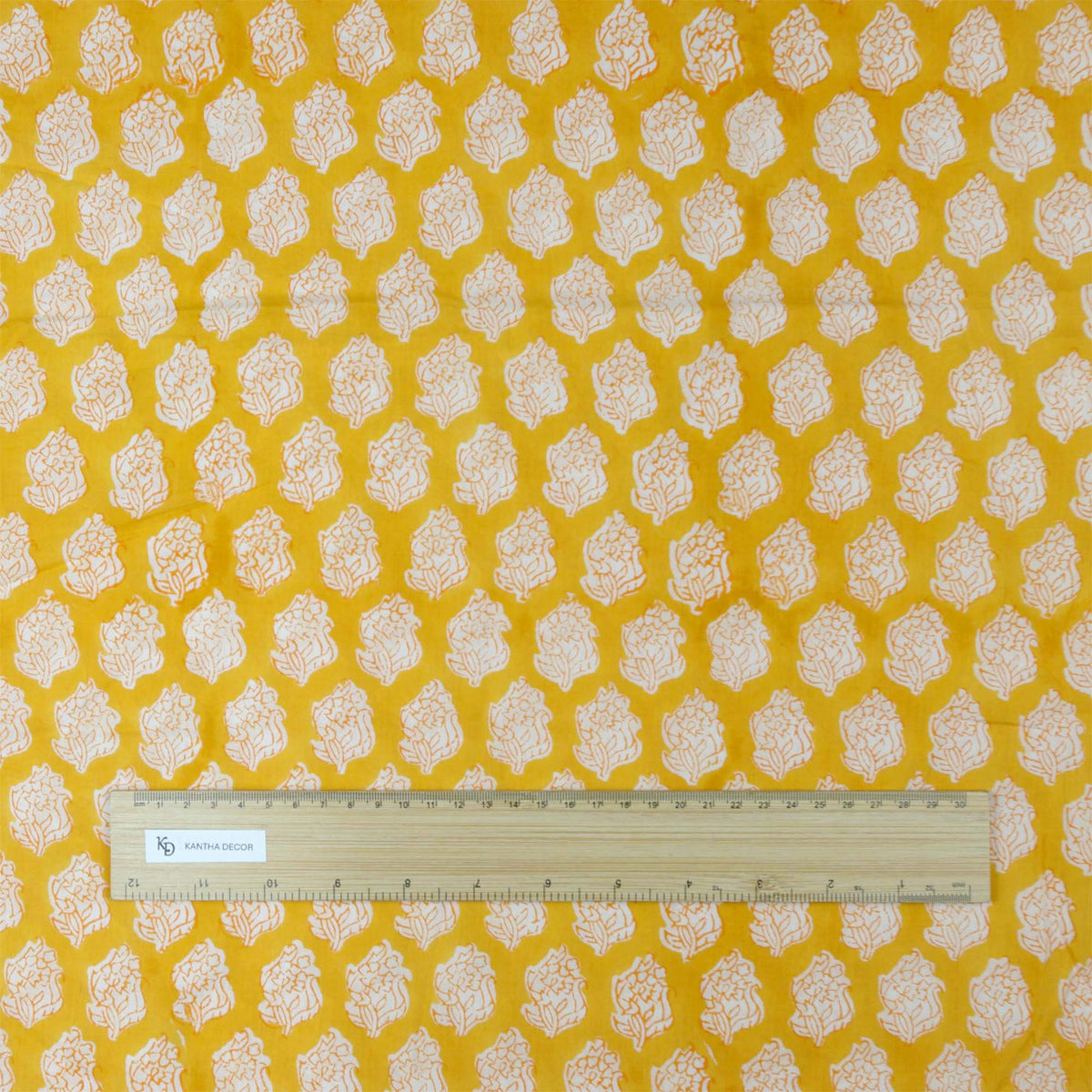 Indian Hand Block Printed 100 % Cotton Fabric - Yellow White Floral (Design 784)