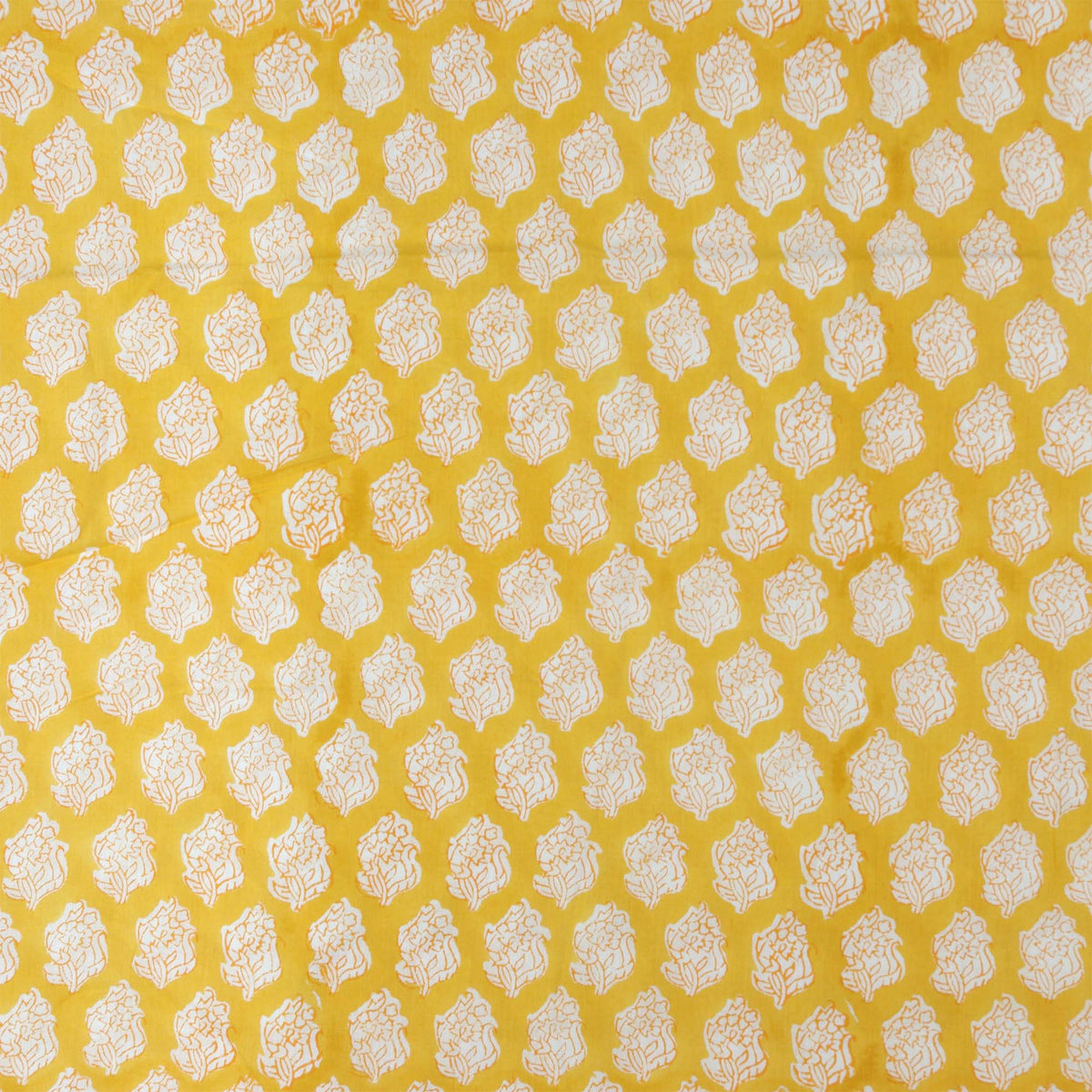 Indian Hand Block Printed 100 % Cotton Fabric - Yellow White Floral (Design 784)