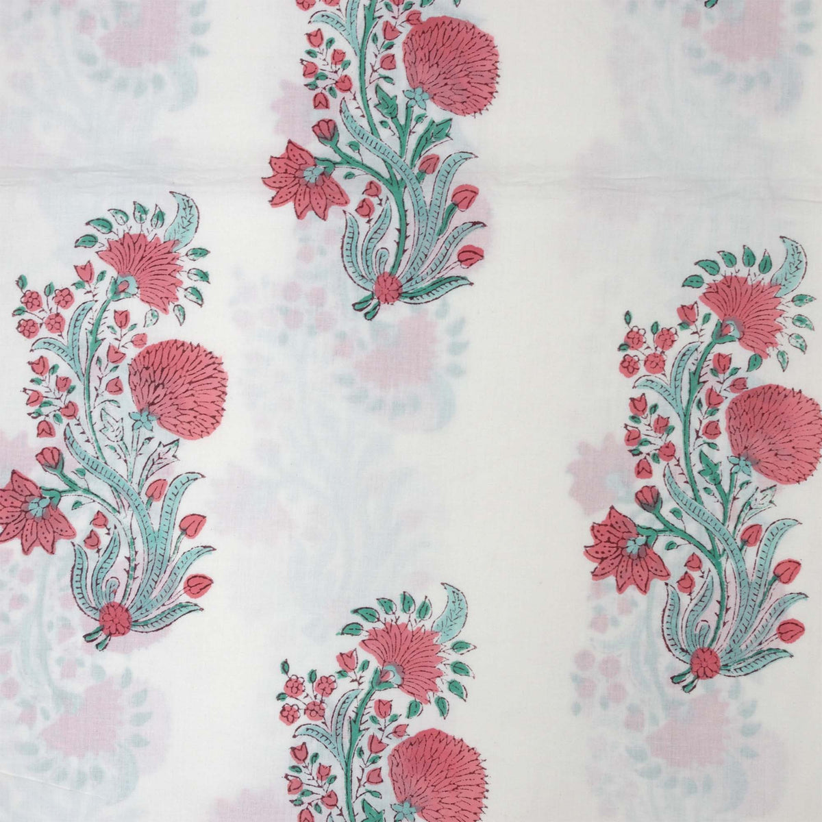 Indian Hand Block Printed 100 % Cotton Fabric - White Base Buti Print (Design 776)