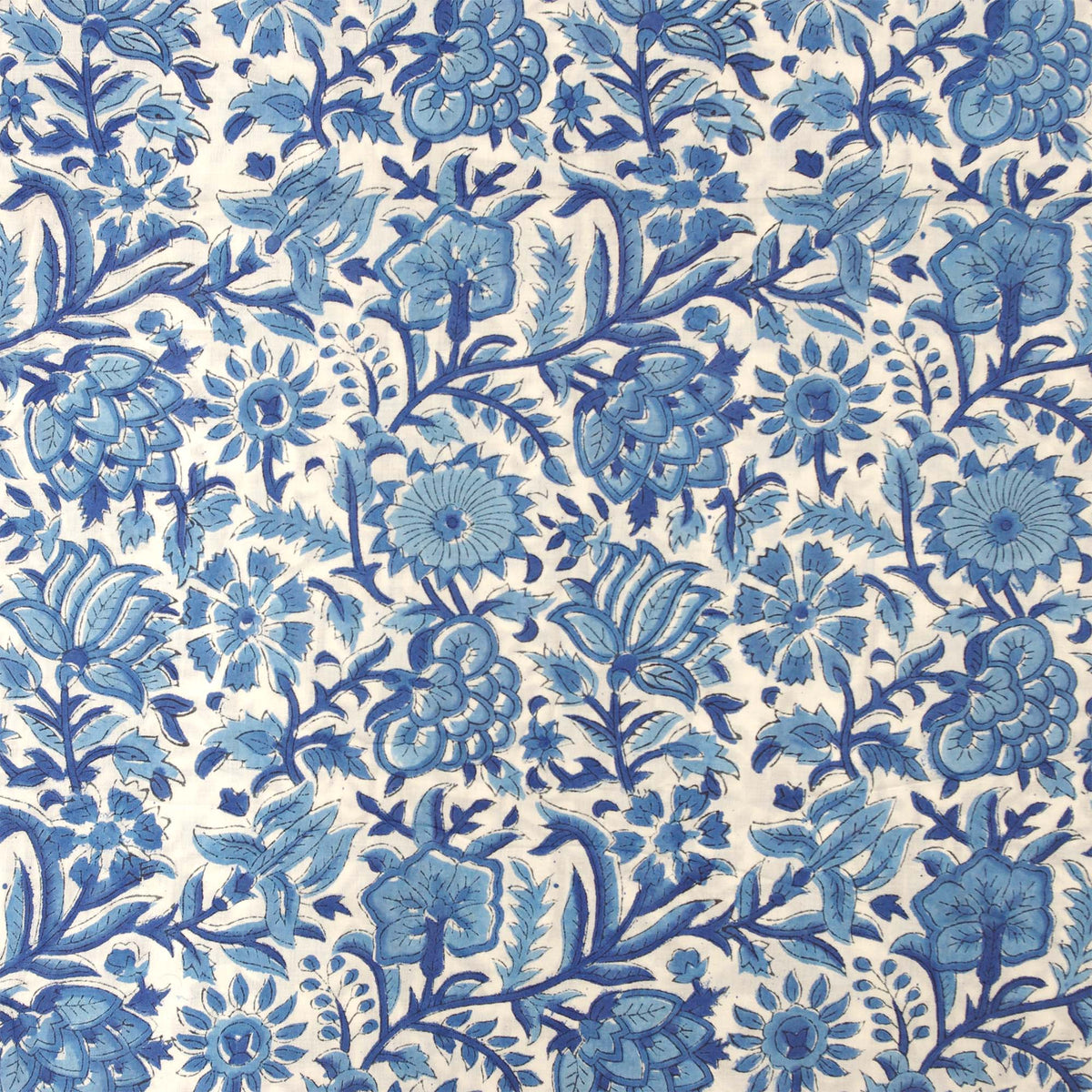Indian Hand Block Printed 100 % Cotton Fabric - Blue White Coral Floral Jaal (Design 772)