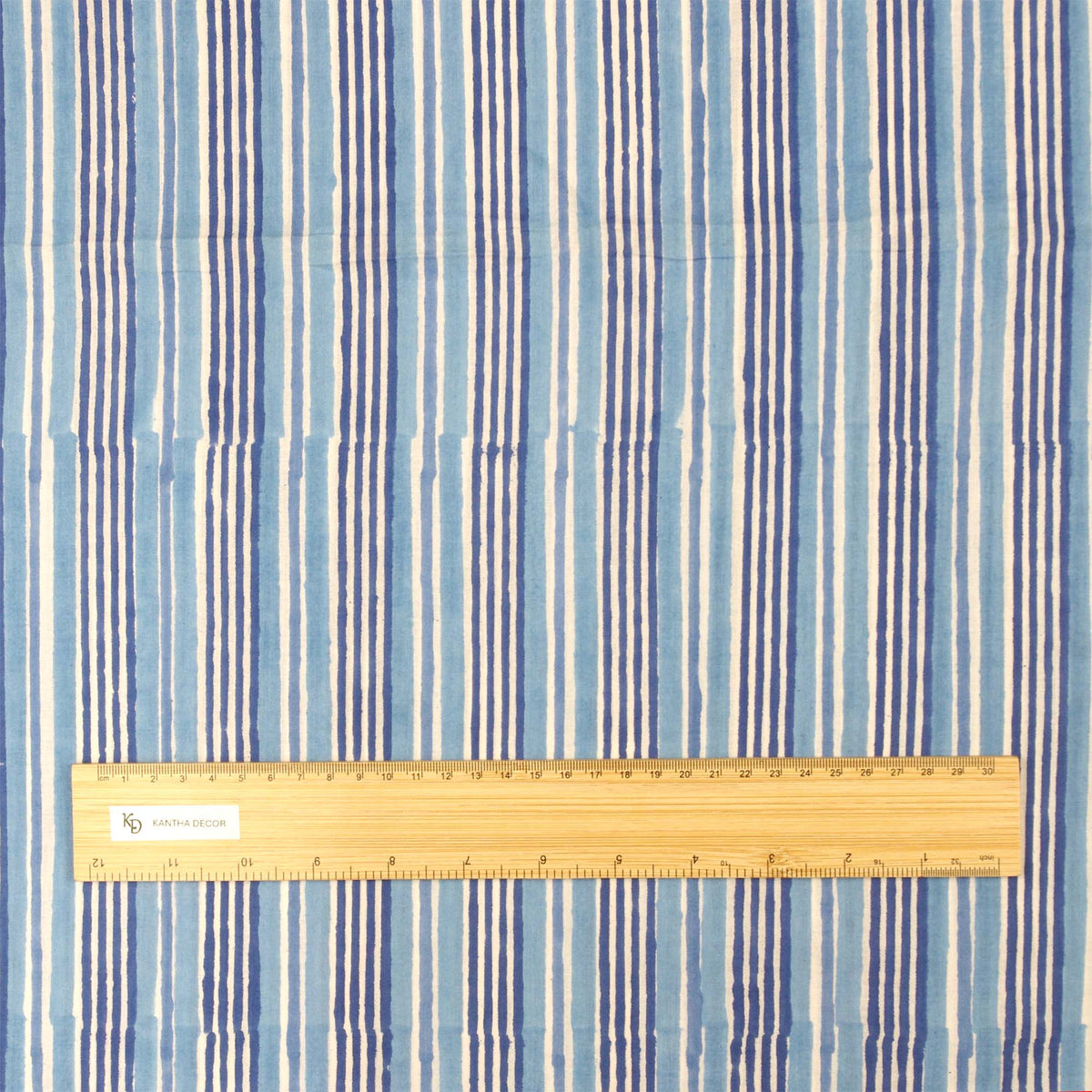Indian Hand Block Printed 100 % Cotton Fabric - Blue White Stripes (Design 769)