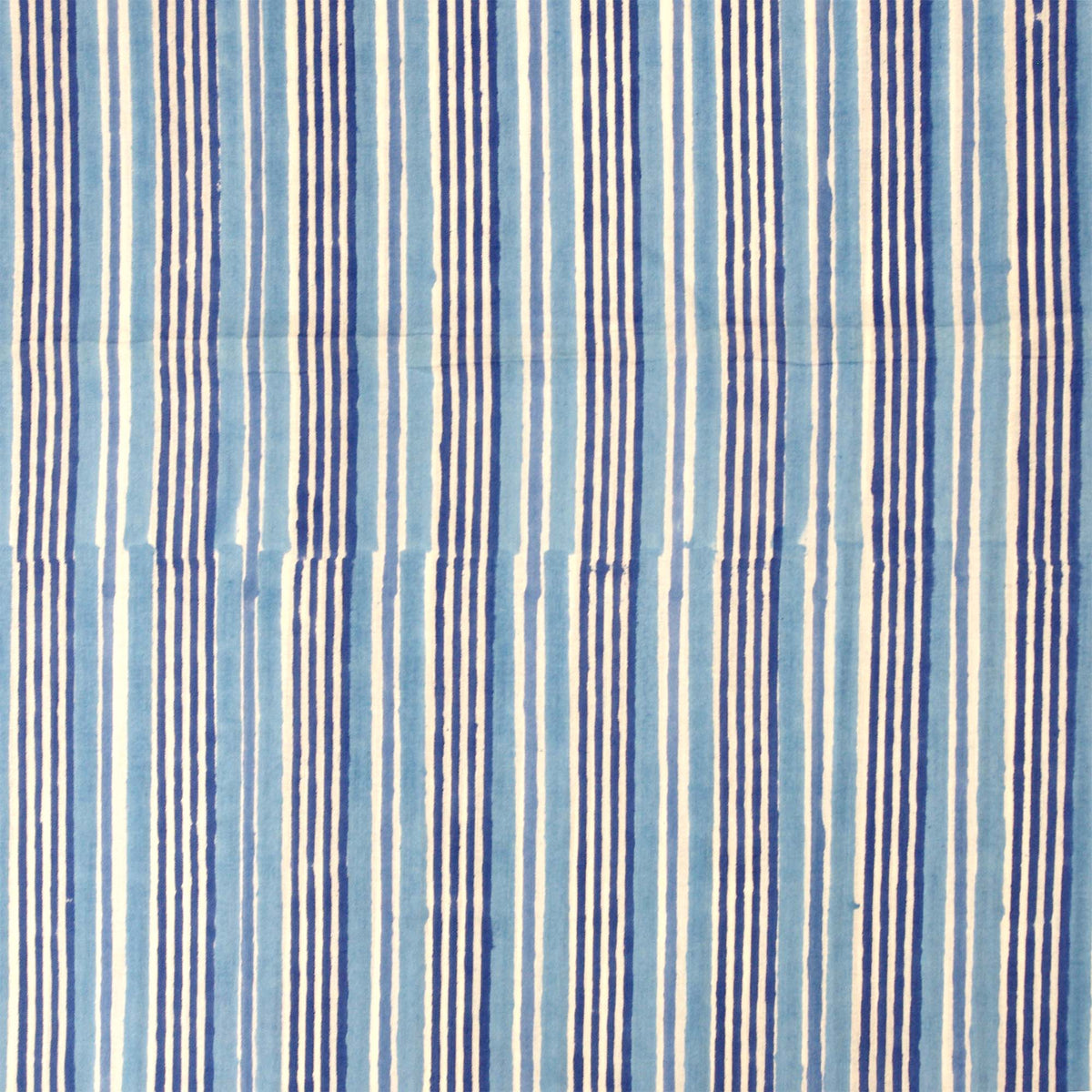 Indian Hand Block Printed 100 % Cotton Fabric - Blue White Stripes (Design 769)