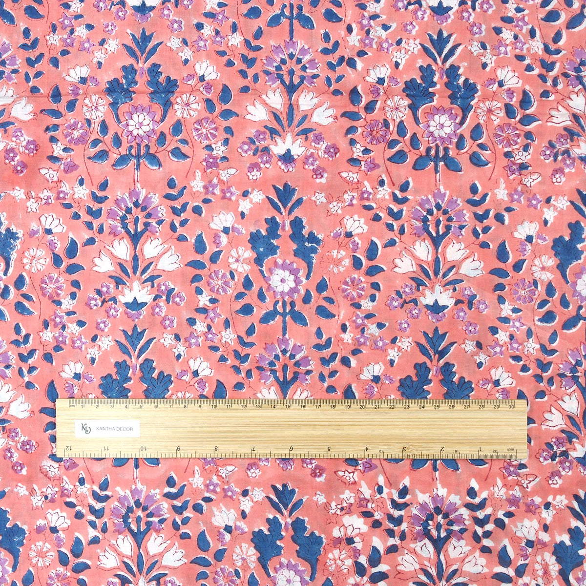 Indischer Handblockdruck Dunkelblaues Blumenmuster 100 % Baumwolle Damenkleid Stoffdesign 16