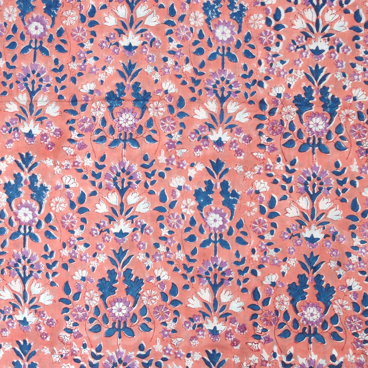 Indian Hand Block Printed 100 % Cotton Fabric - Peach Floral (Design 768)