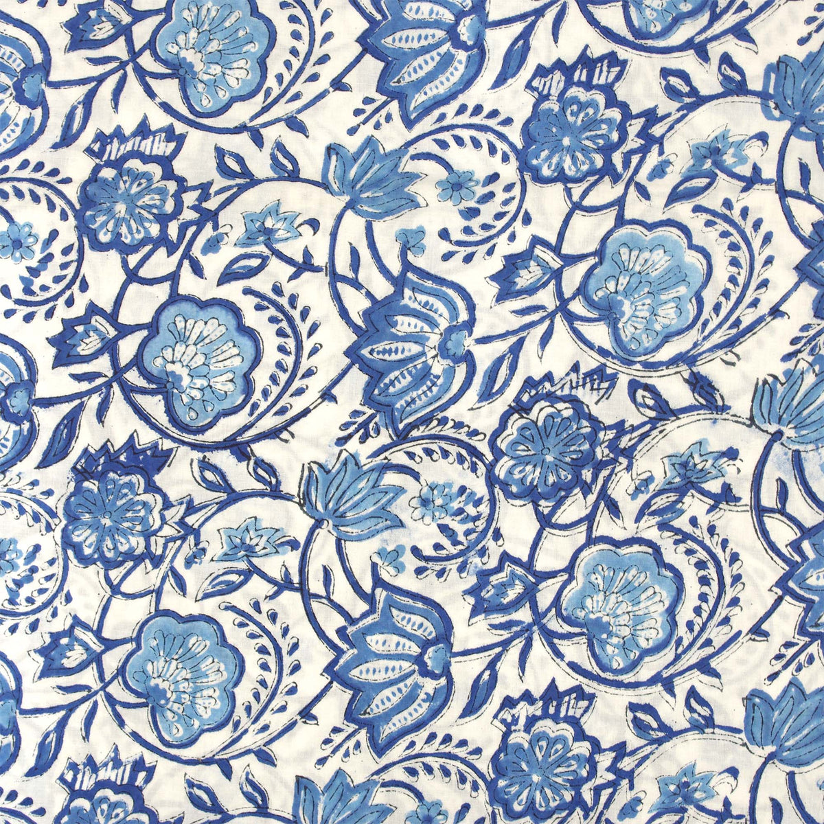 Indian Hand Block Printed 100 % Cotton Fabric - Blue Coral Floral (Design 767)