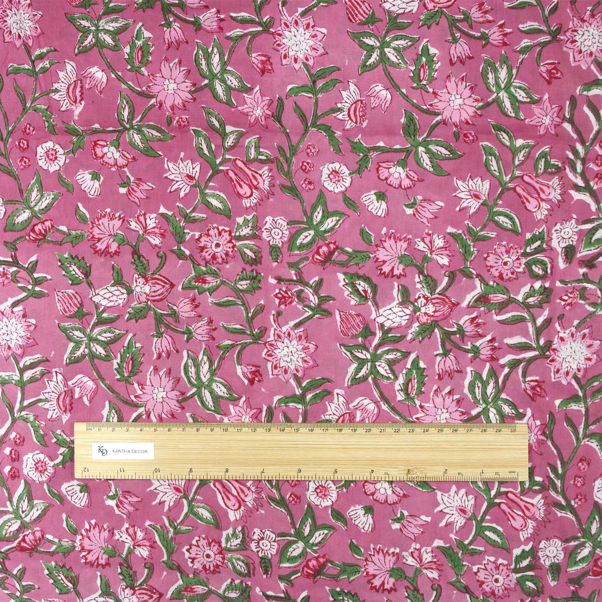 Indian Hand Block Printed 100 % Cotton Fabric - Pink Floral (Design 770)