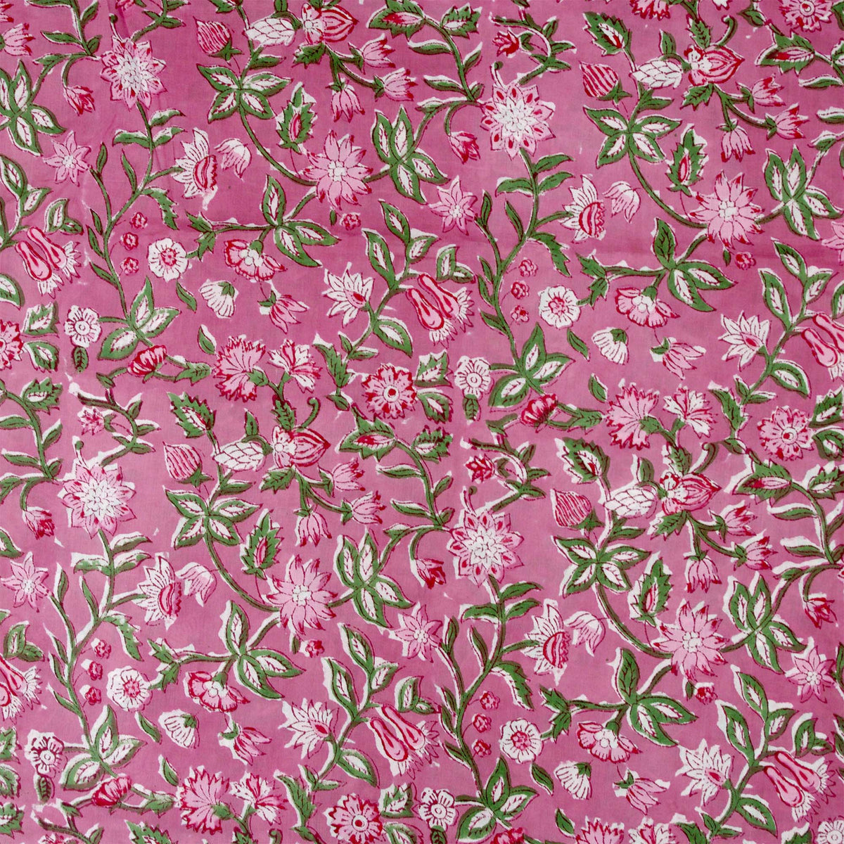 Indian Hand Block Printed 100 % Cotton Fabric - Pink Floral (Design 770)