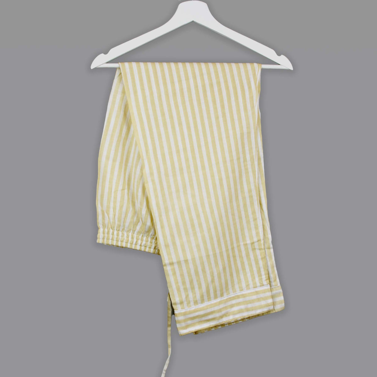 Long Cotton Pyjama Set - Beige & White Stripes