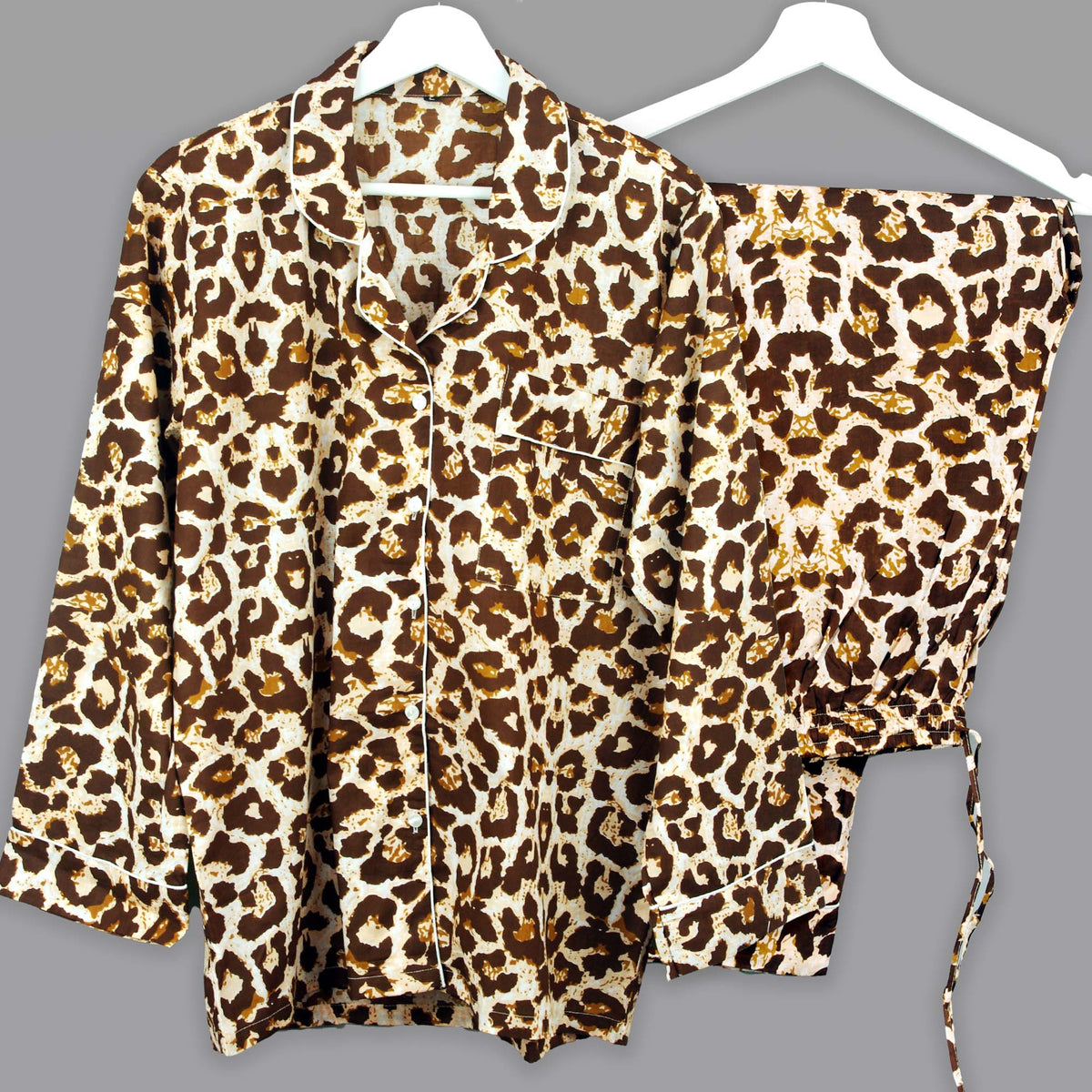 Long Cotton Pyjama Set - Leopard Print