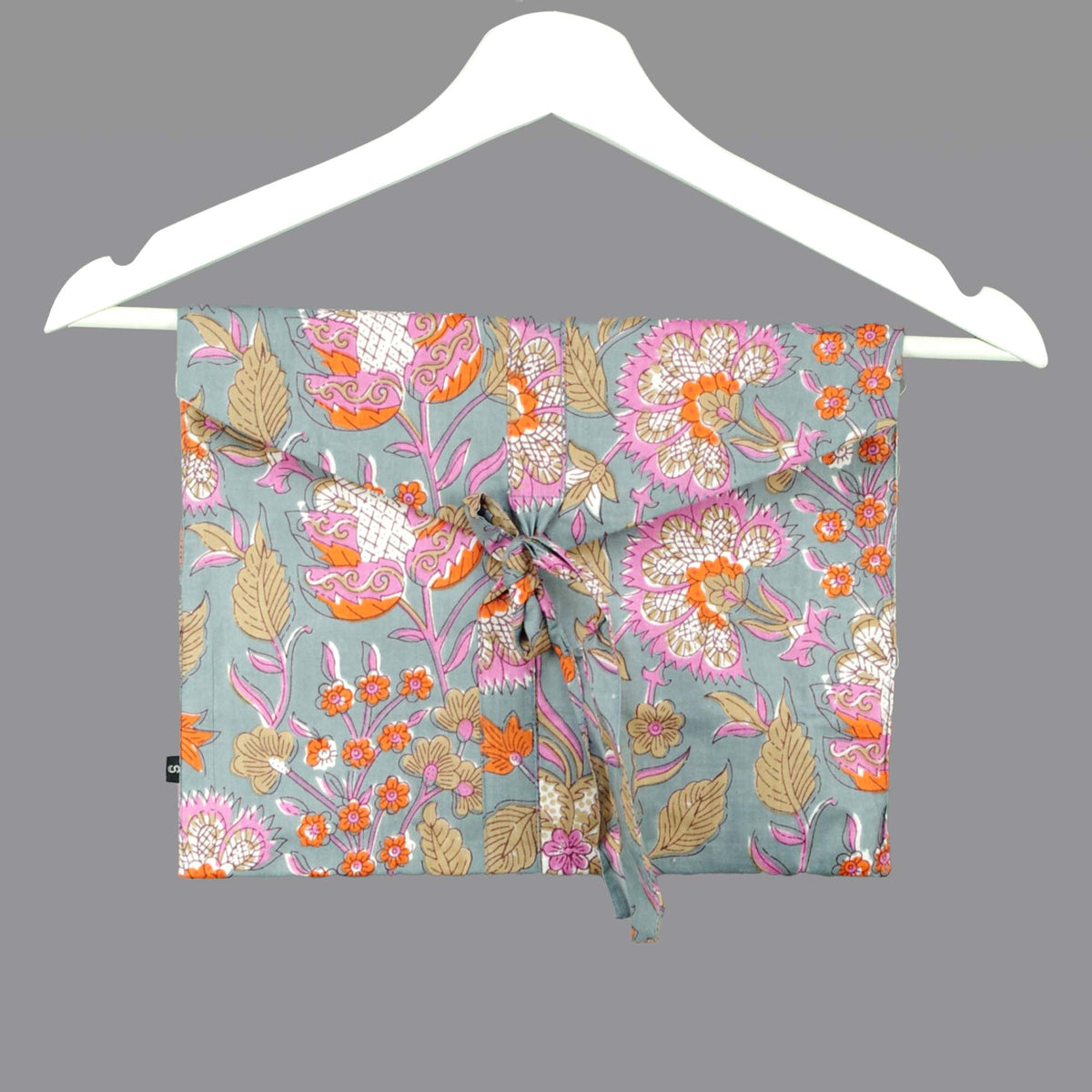 Long Cotton Pyjama Set - Grey With Pink & Orange Flowers