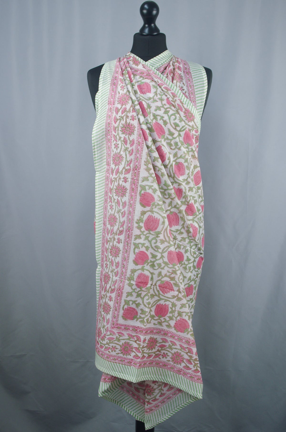 Beach Coverup Sarong Pareo - Pink Bells On Cream Base