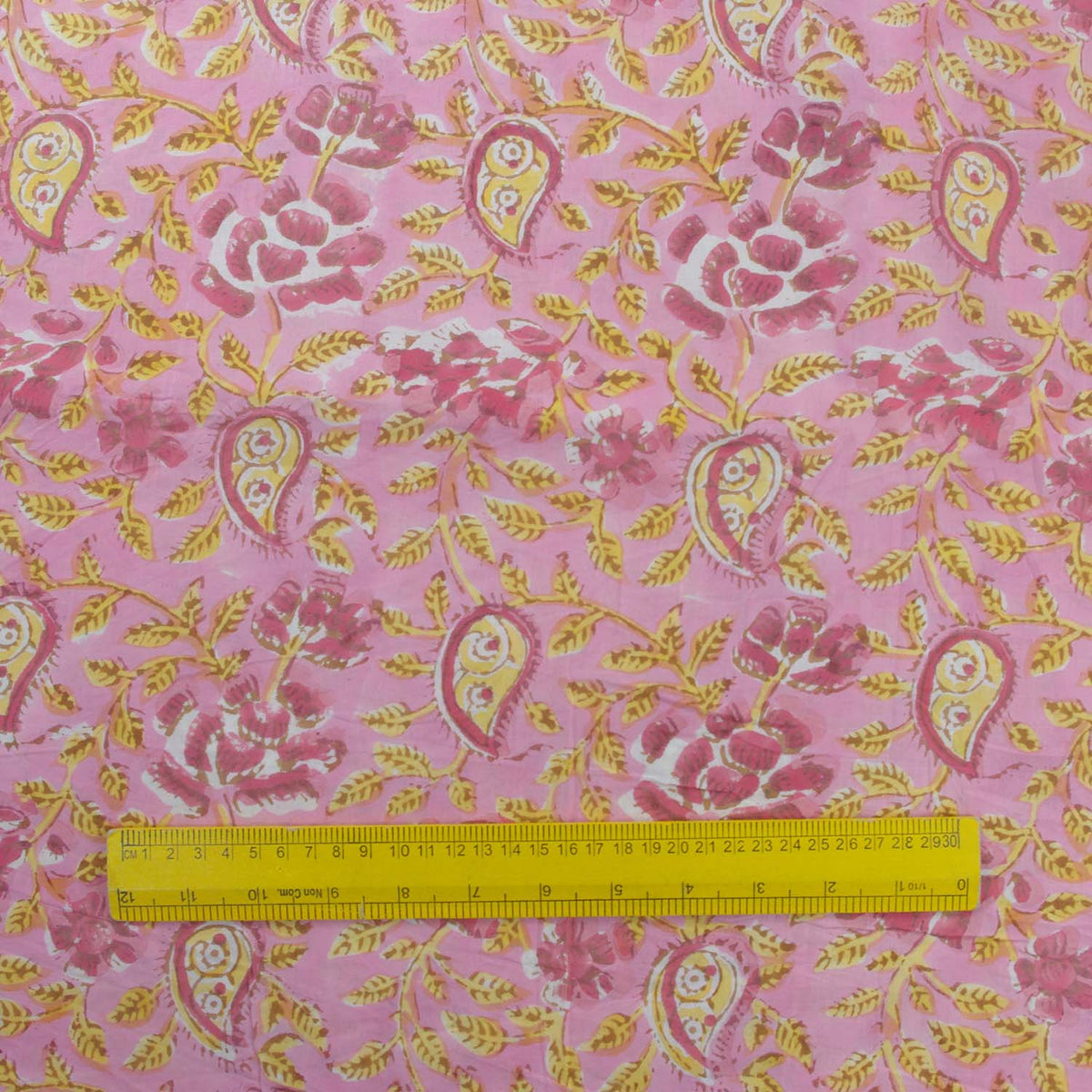 Indian Hand Block 100% Cotton Pink Red Paisley Floral Women Dress Fabric Design 99