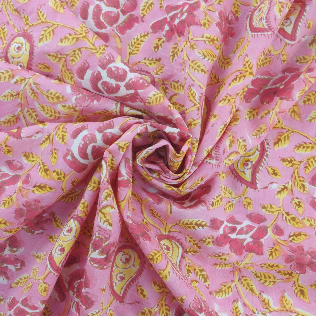 Indischer Handblock 100 % Baumwolle Rosa Paisley Blumen Damen Kleid Stoffdesign 99