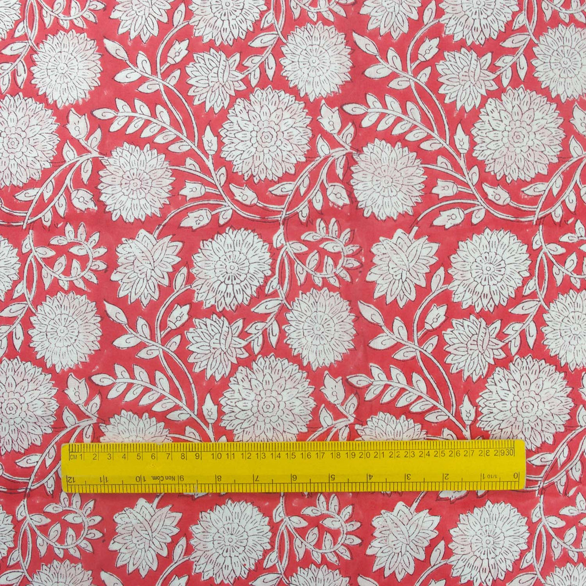 Indian Hand Block Printed Magenta Cerise Floral 100% Cotton Fabric Design 206