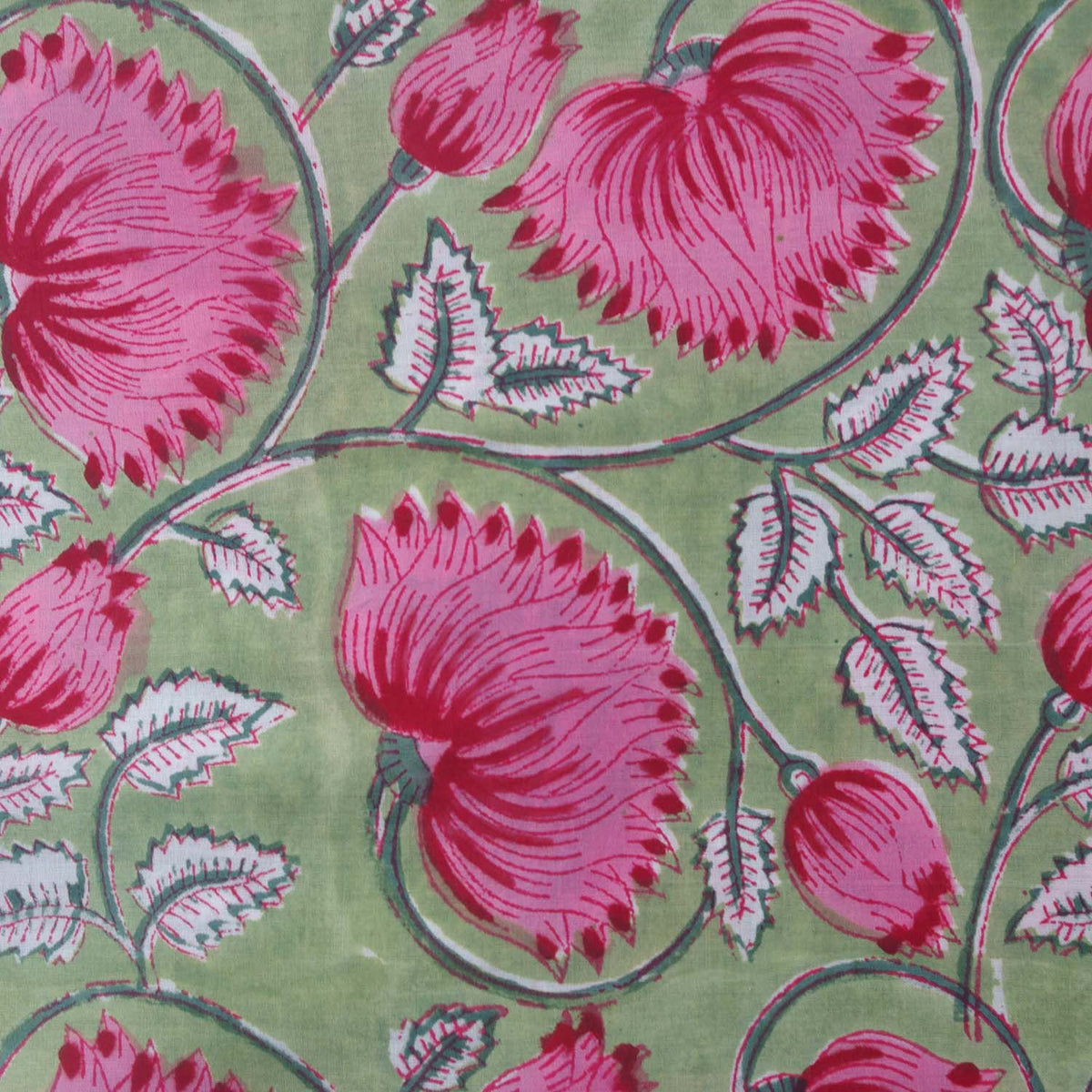 Indian Hand Block 100% Baumwolle Grün Pink Lotus Damen Kleid Stoffdesign 100