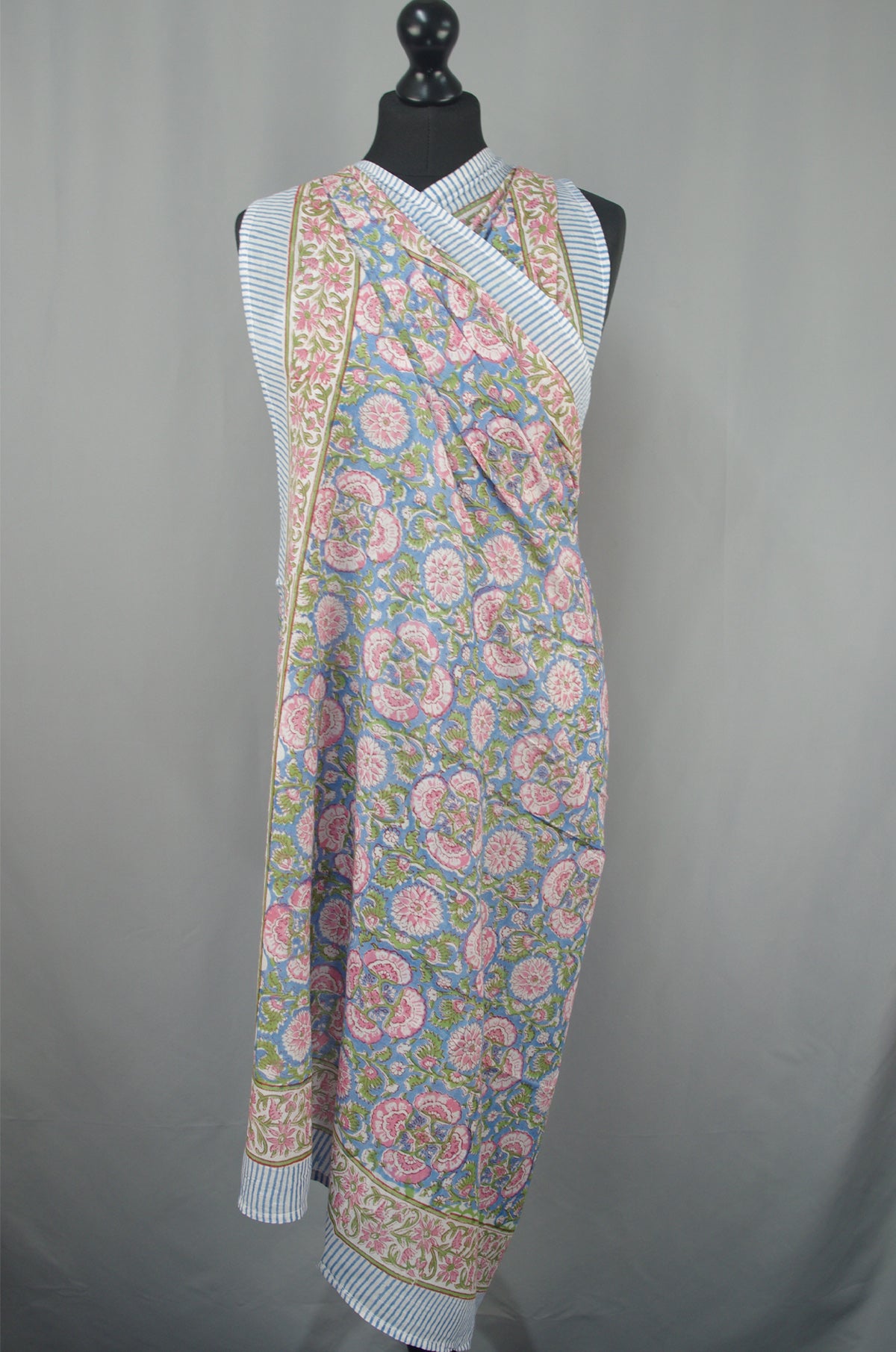 Beach  Coverup Sarong Pareo - Blue Pink Floral
