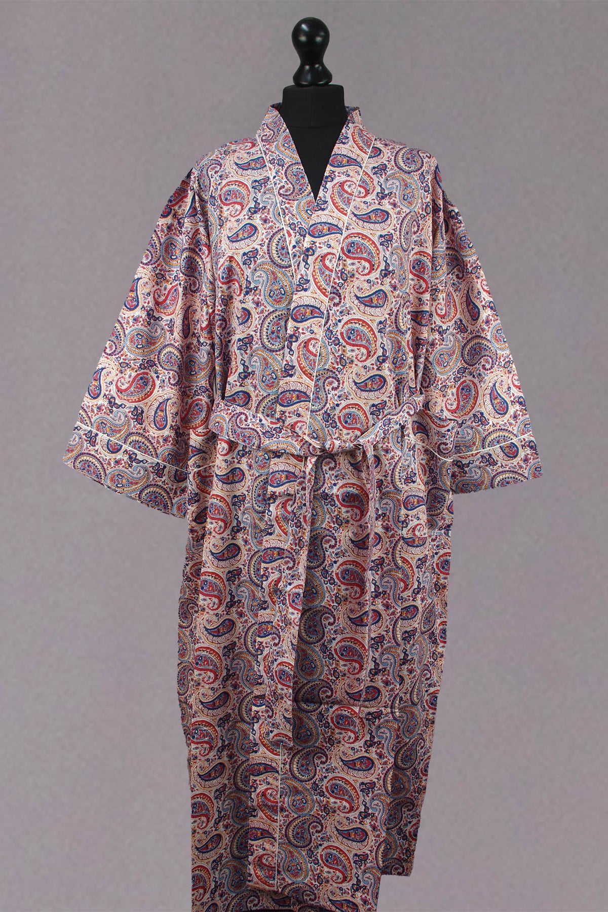 Light Cream Paisley Cotton Kimono Dressing Gown