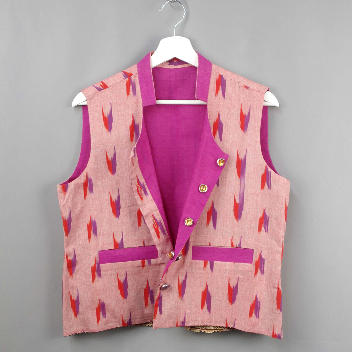 Reversible Ikat and Batik Cotton Short Length Jacket - Pink