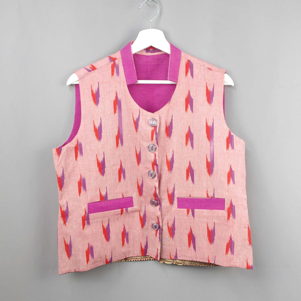 Reversible Ikat and Batik Cotton Short Length Jacket - Pink