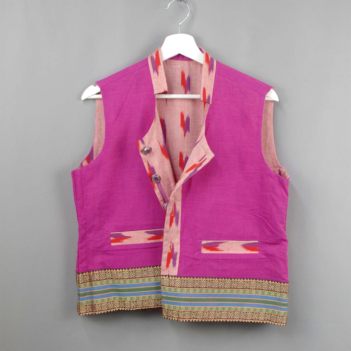Reversible Ikat and Batik Cotton Short Length Jacket - Pink
