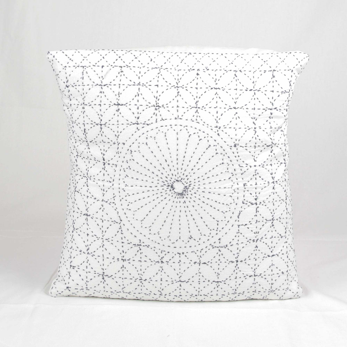 Nakshi Kantha Cushion Cover - White & Grey