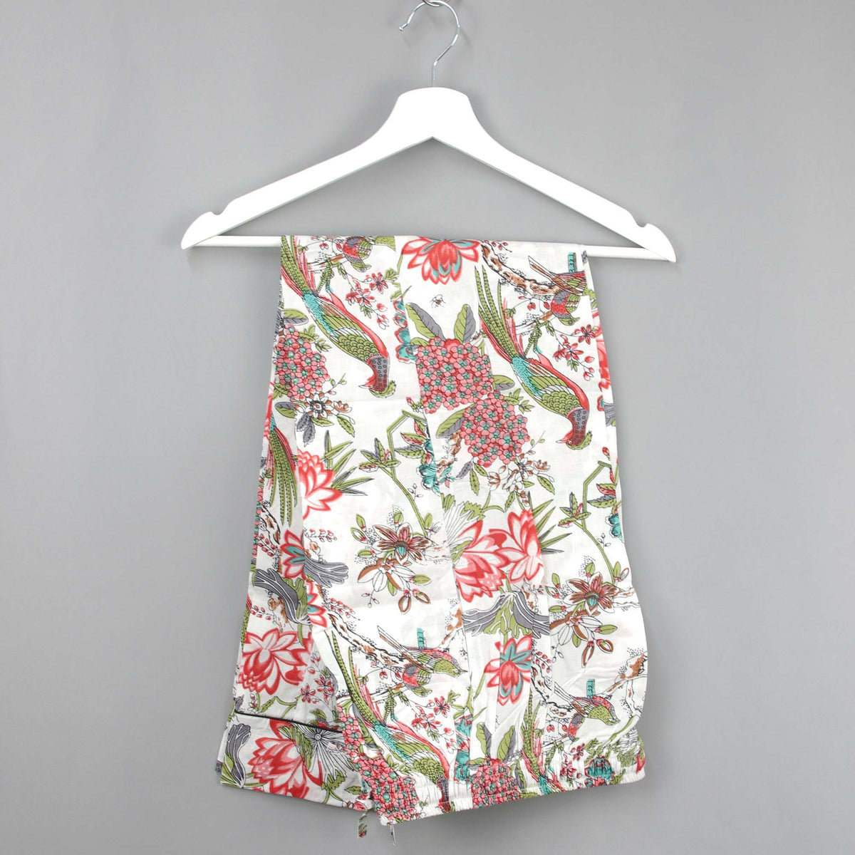 Long Cotton Pyjama Set - Teal Floral On White