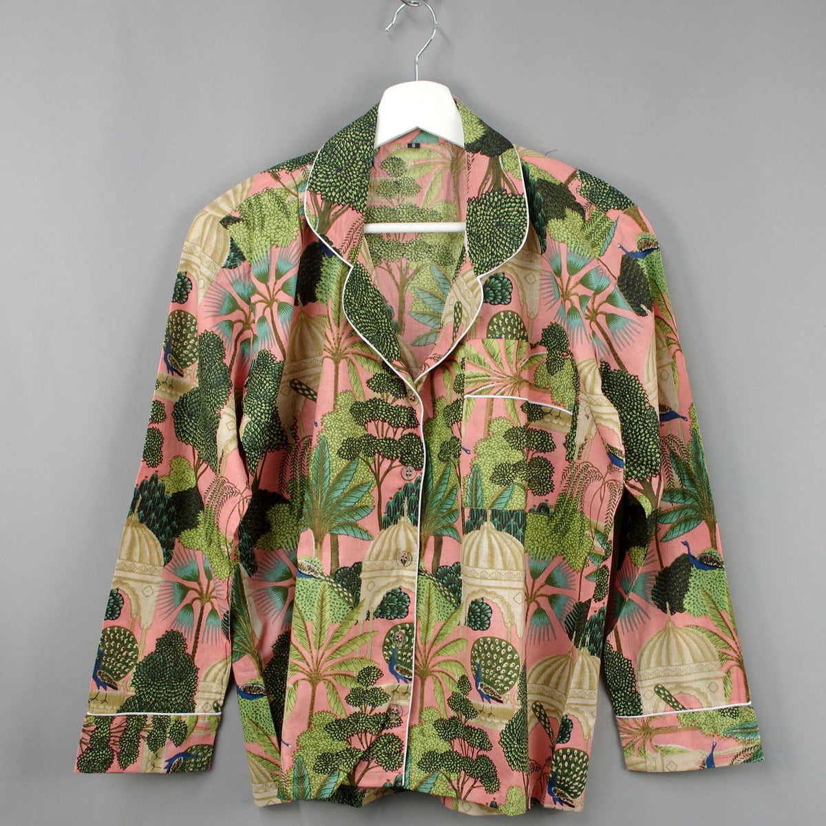 Long Cotton Pyjama Set - Peacock Print