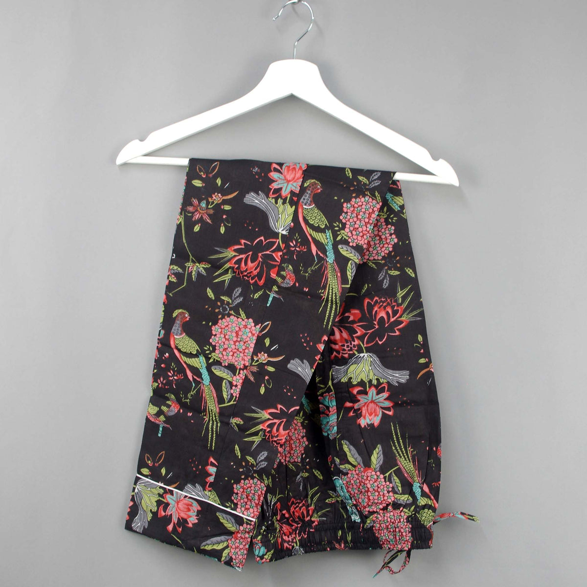 Long Cotton Pyjama Set - Black Bird Print