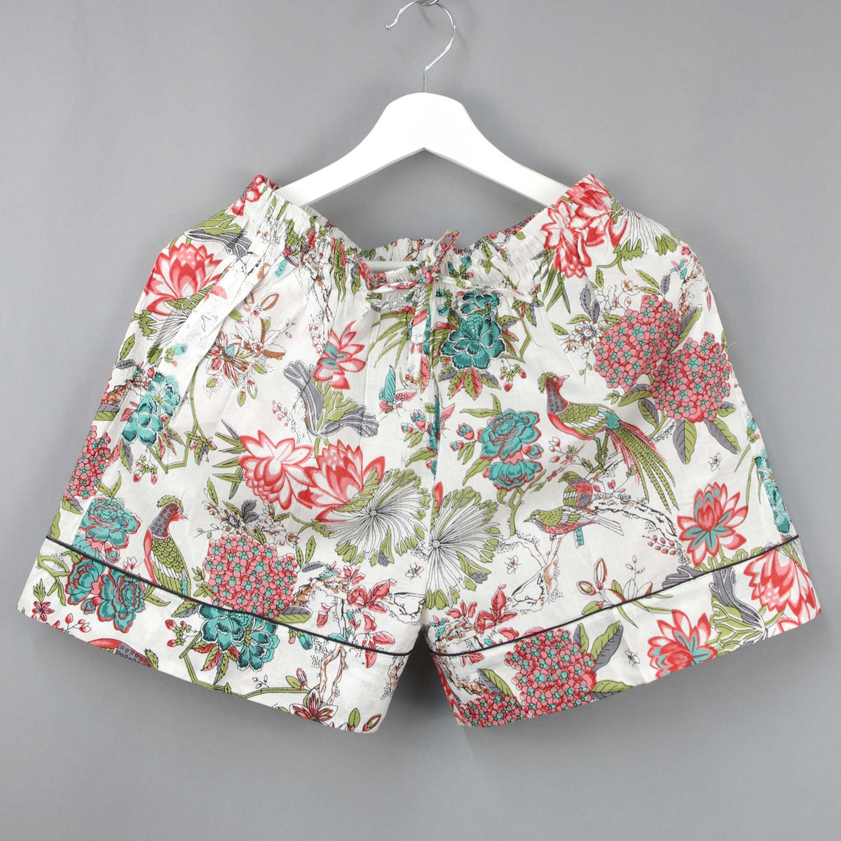 Short Cotton PJ Set - Teal Floral On White
