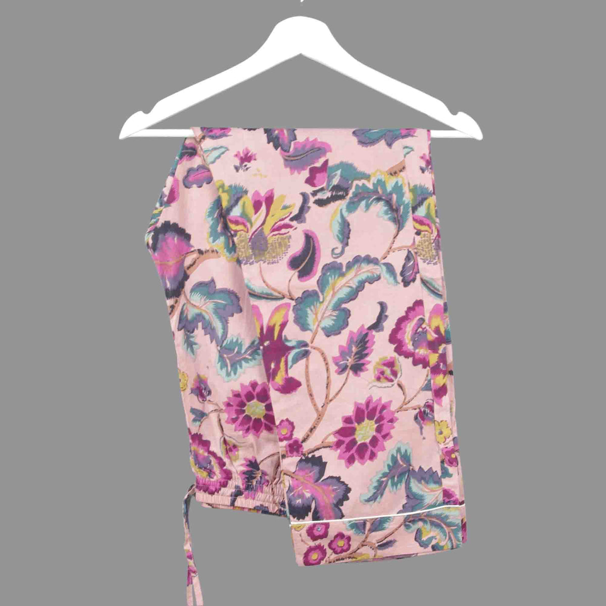 Long Cotton Pyjama Set - Peach Tropical Floral