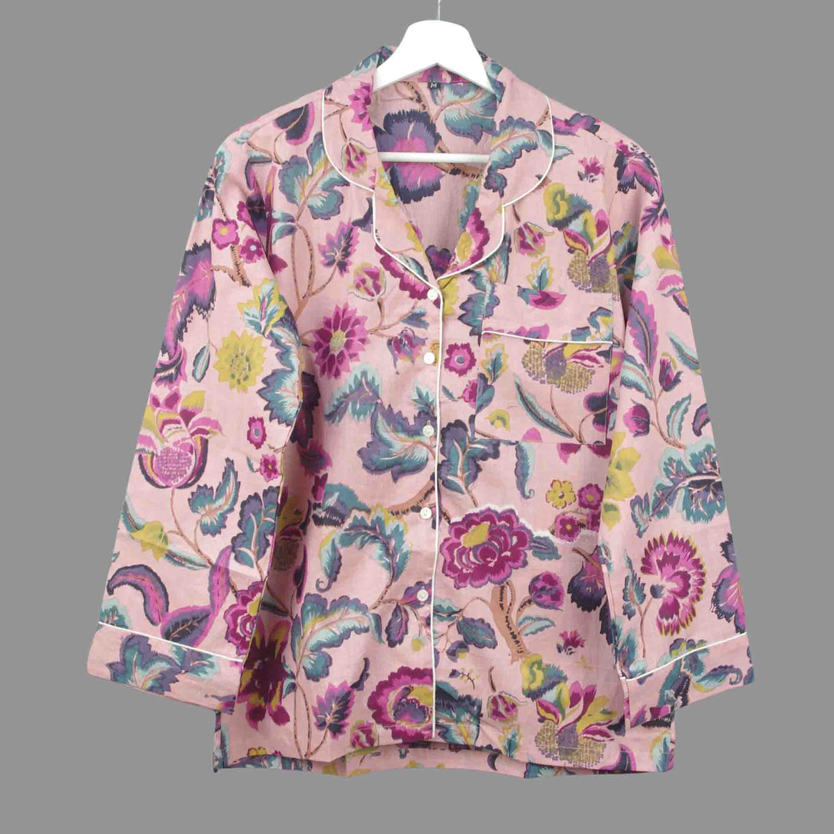 Long Cotton Pyjama Set - Peach Tropical Floral