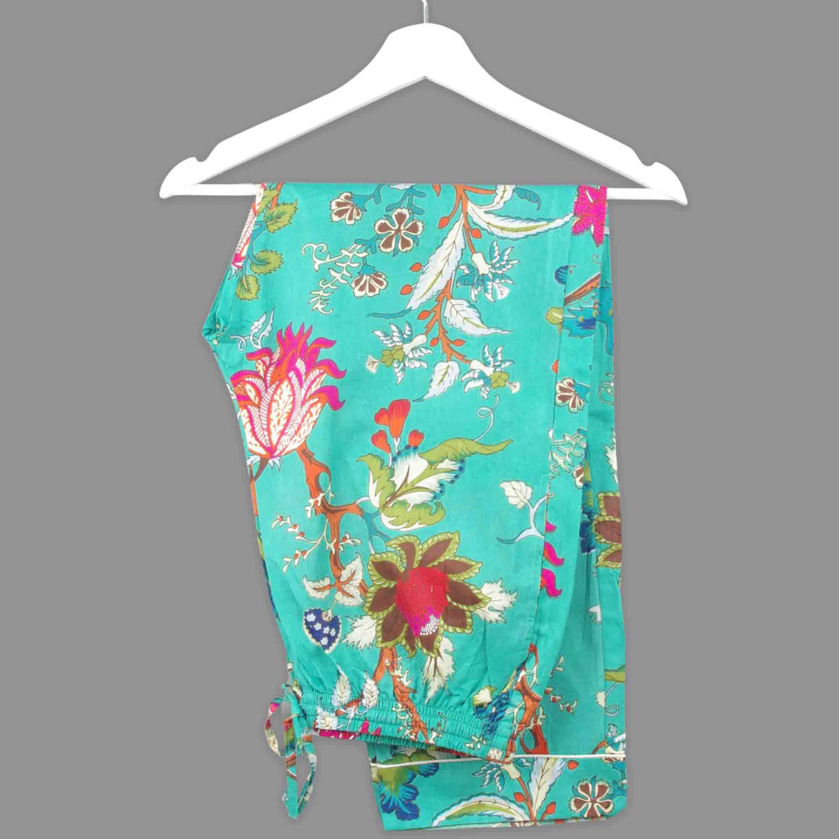 Long Cotton Pyjama Set - Teal Tropical Floral