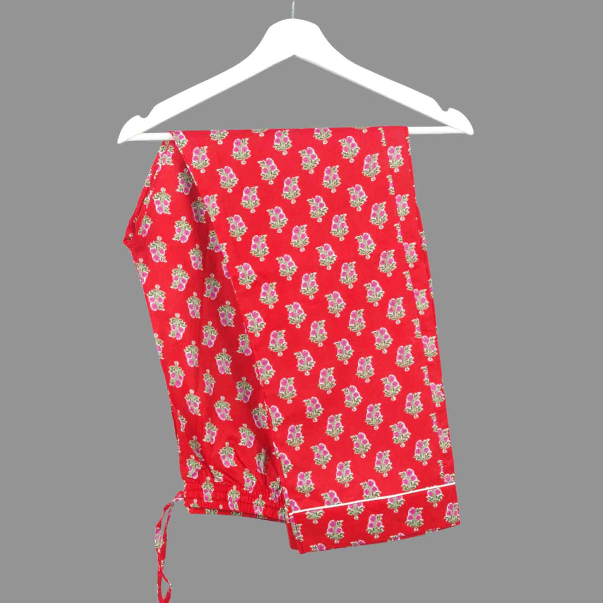 Long Cotton Pyjama Set - Red & Pink Floral